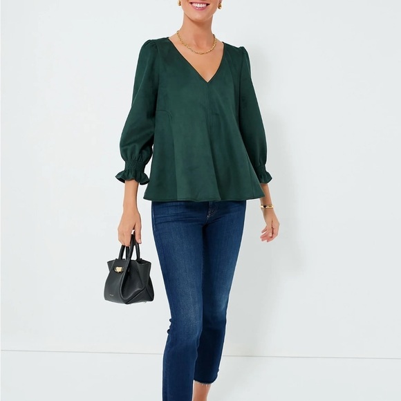 TUCKERNUCK Malachite Suede Easton Blouse Green Ruffle Sleeve Top Sz M NEW - Picture 4 of 14
